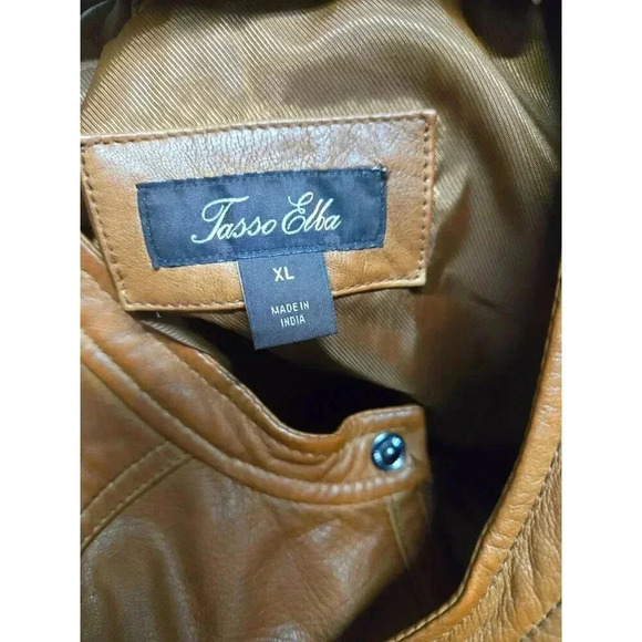 Tasso Elba Men's Brown Genuine Leather Jacket Zip Warm Winter Coat Size M - Picture 7 of 8